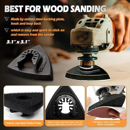 156Pcs Oscillating Tool Sanding Pads Kit, 3Pcs Triangle Sanding Pads and 3Pcs Finger Sanding Pad, 150Pcs Multitool Sandpaper Set, Grit Fit for Finishing Wood Sanding - size: 156pcs Triangle and Finger Sanding Pads