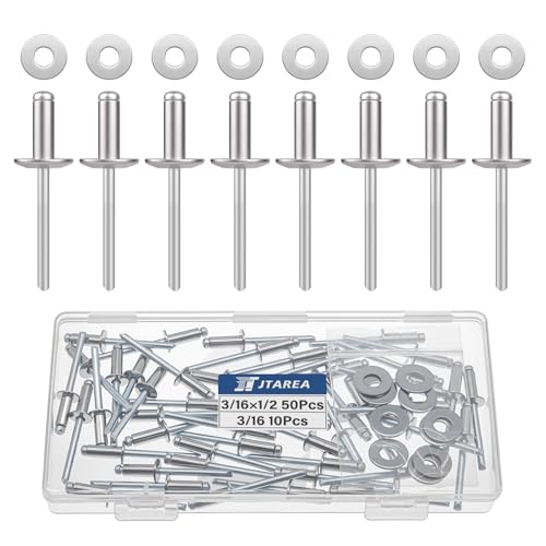 60pcs 3/16" x 1/2" Stainless Steel Pop Rivets with Stainless Steel Washers 4.8 x 12.7mm Blind Rivet Assortment Kit - size: 3/16*1/2