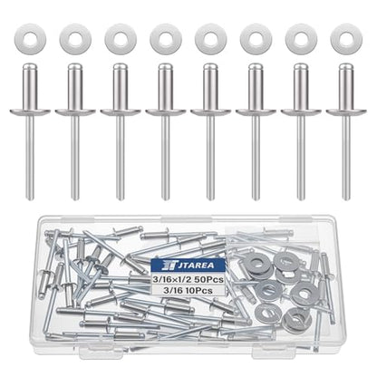 60pcs 3/16" x 1/2" Stainless Steel Pop Rivets with Stainless Steel Washers 4.8 x 12.7mm Blind Rivet Assortment Kit - size: 3/16*1/2