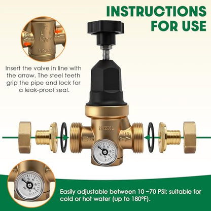 Upgraded 3/4" Water Pressure Regulator, For Residential or Commercial Use