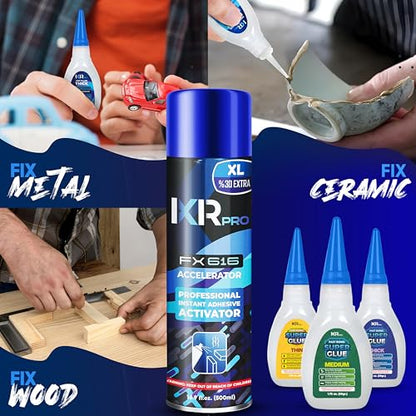 CA Glue with Activator Kit (3x1.75 oz. Thin-Medium-Thick + 16.9 fl.oz.) Cyanoacrylate Glue and Activator, Super Glue Accelerator, Super Glue for Wood, Woodworking, Plastic, Guitar, 3D Printing - size: 1 Pack