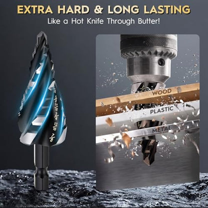 3PCS Step Drill Bit Set - Titanium Four Spiral Flute HSS Step Bit - color: 3PCS Four Spiral-NEW