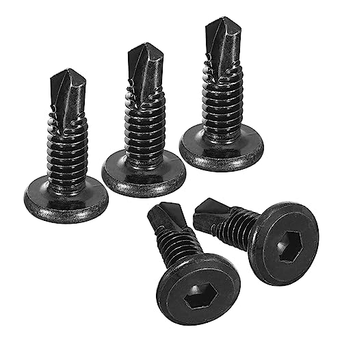 uxcell Hex Socket Self Tapping Screws, 1/4 x 3/4 410 Stainless Steel Sheet Metal Flat Head Drilling Screw 100pcs, Black - color: Black, size: 1/4 x 3/4"