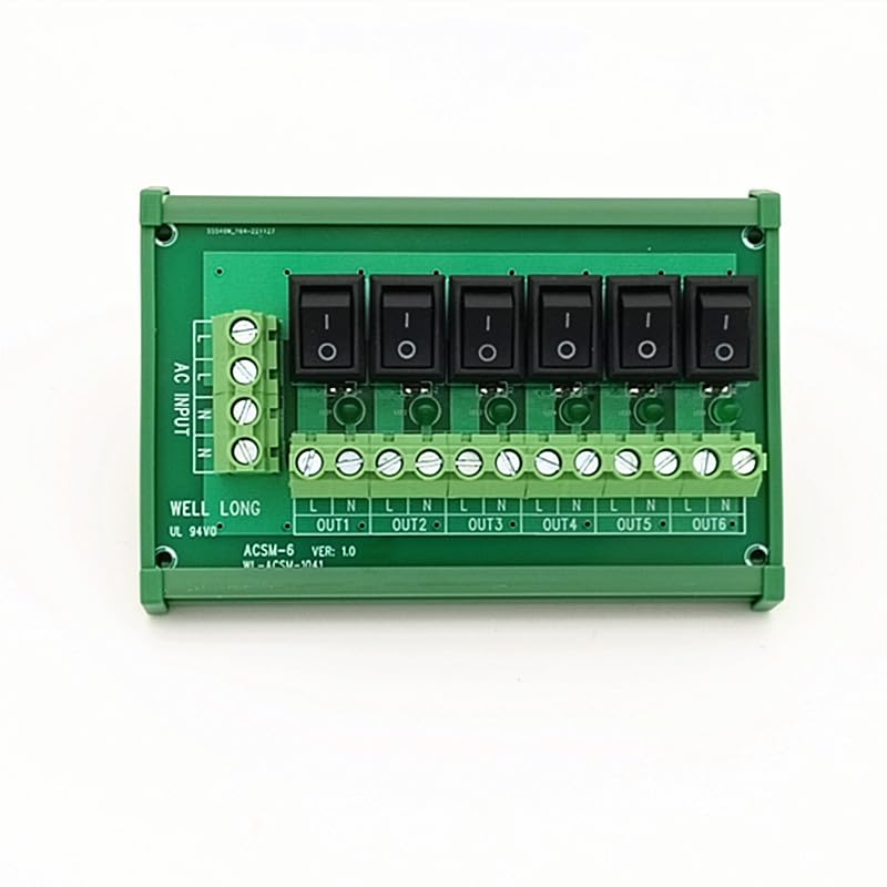 DIN Rail Mount 6 Channel Rocker Switch AC 125V 250V Power Distribution Strip Module
