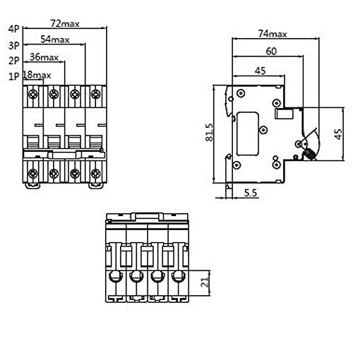 ASI AC Miniature Circuit Breaker - 2 Pole DIN Rail Mount 1 Amp 480 Volt Unit with Shock-Proof Terminations, Trip Curve C, L1, L2 and Neutral Single-Phase Circuits - size: 1 Amp