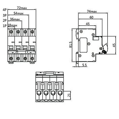 ASI AC Miniature Circuit Breaker - 2 Pole DIN Rail Mount 32 Amp 480 Volt Unit with Shock-Proof Terminations, Trip Curve C, L1, L2 and Neutral Single-Phase Circuits - size: 32 Amp