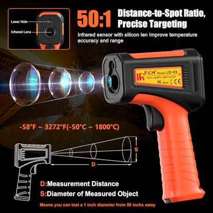 -58°F ~3272°F 50:1Ratio FKM Infrared Thermometer High Temperature Gun - color: Orange