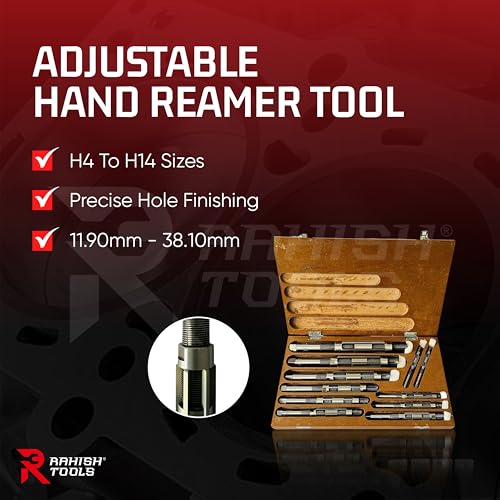 Adjustable Hand Reamer Tool H4 to H14 Sizes - 15/32" to 1-1/2” Reaming Tool for Precise Hole Finishing with 6 Carbon Steel Blades - Hand Tools Reamers for Metal & Wood - 11.90mm - 38.10mm - size: H4 to H14 - 11Pcs