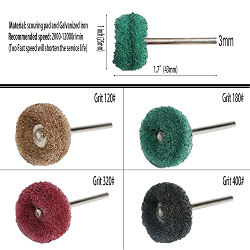 FPPO 50PCS Abrasive Buffing Polishing Wheel Set for Rotary Tool,Removal of Rust Deburring on Metal Surface with 3mm Shank,Mini scouring pad Brush Polishing kit(grit 180 Green 50pcs) - color: grit 180 green 50pcs