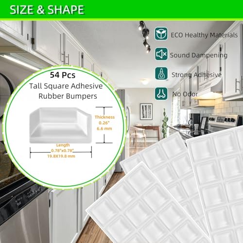 Furnigear Rubber Feet Self Adhesive Pads - Door Bumpers Large - Stick on Feet for Electronics, Speakers, Furniture, Appliances, Audio Equipment, Laptop - Clear Tall Square (54pcs) - size: Big Clear 54pcs