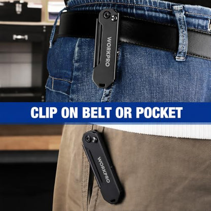 WORKPRO EDC Folding Utility Knife, Mini Box Cutter with Quick Open Axis Lock, Quick Change Blade Razor Knife, Foldable Small Pocket Knife with Belt Clip - color: Black