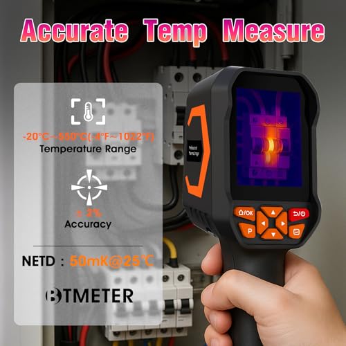 BTMETER Thermal Camera - Infrared Temperature Imager 200,000 Pixels with 256 x 192 IR Resolution 25Hz, 8G Image Storage Measure Temp -4°F~1022°F, 56° FOV Thermal Imaging Camera Gun for HVAC - color: Orange