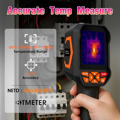 BTMETER Thermal Camera - Infrared Temperature Imager 200,000 Pixels with 256 x 192 IR Resolution 25Hz, 8G Image Storage Measure Temp -4°F~1022°F, 56° FOV Thermal Imaging Camera Gun for HVAC - color: Orange