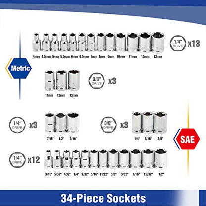 WORKPRO 39-Piece Drive CR-V Socket Set(1/4" & 3/8")