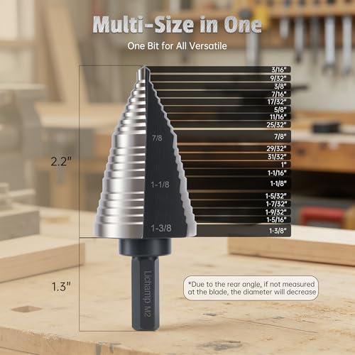 Lichamp HSS M2 Drill Bit for Metal, 19 Sizes, 3/16" to 1-3/8", Black, A4BK