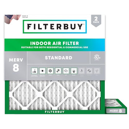 Filterbuy 8x8x1 Air Filter MERV 8 Dust & Allergy Defense (2-Pack) - size: 8x8x1