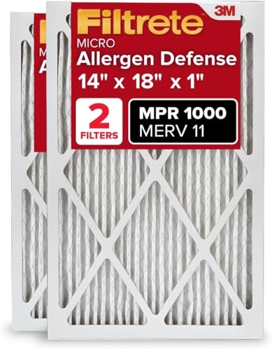 Filtrete 14x18x1 AC Furnace Air Filter, MERV 11, MPR 1000, Micro Allergen Defense, 3-Month Pleated 1-Inch Electrostatic Air Cleaning Filter, 2 Pack (Actual Size 13.81 x 17.81 x 0.81 in) - size: 14x18x1