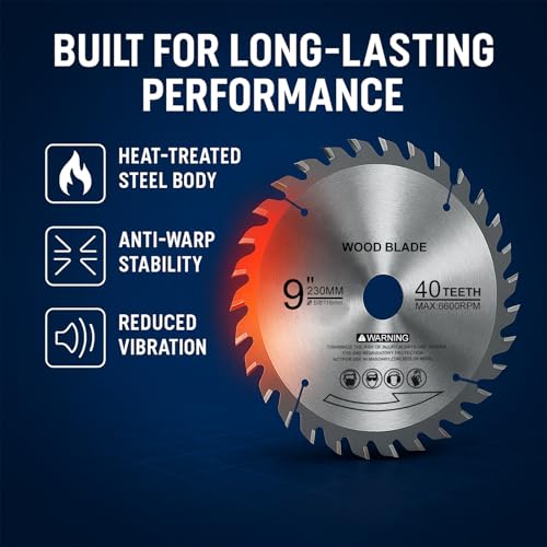 9" Table Saw Blades, 40T Carbide Tipped for Workshop Wood Cutting Tasks
