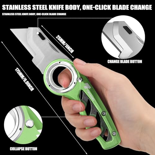Tondiamo 2 Pcs Folding Pocket Utility Knife Box Cutter, Green - color: Green