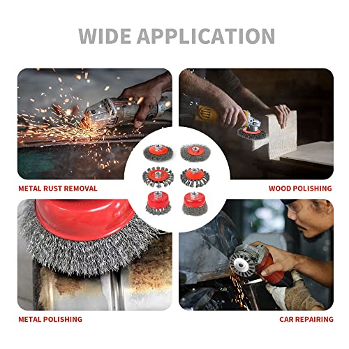Wire Wheel for Angle Grinder Heavy Duty Carbon Knotted & Crimped Cup Set