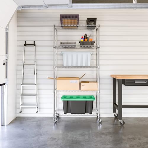 UltraDurable 5-Tier NSF Steel Wire Shelving, 36"W x 18"D x 75"H - color: Steel, size: 5-Tier Shelving, 36" W x 18" D