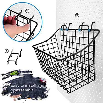 Pegboard Baskets With Hooks, 3 Pack Peg Board Wall Organizer Set (Black) - color: Black