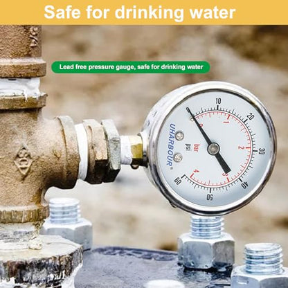 UHARBOUR Lead-Free Water Pressure Gauge 60 Psi, 2" Dial 1/4" NPT - size: 60PSI Lead Free