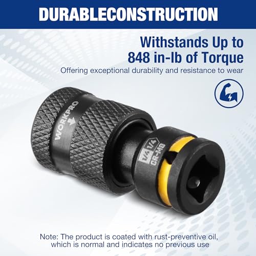 WORKPRO 1/4" Square Drive to 1/4" Hex Quick Release Socket Adapter, CR-MO - size: 1/4 inch