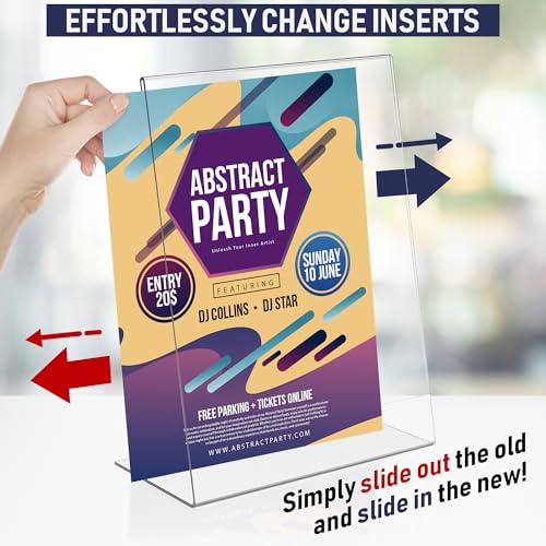 Acrylic Sign Holder 8.5 x 11, Slant Back Display Stand, A-Frame Flyer Display for Office, Menu Holder, and Table Signs. Acrylic Stands for Paper and Sign Frame, Perfect for Tabletop Use (6 Pack)