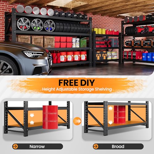 71.3” Wide Heavy Duty Metal Garage Shelving, Adjustable Storage Shelf - color: Matte Black, size: 71"Wx24"Dx70"H