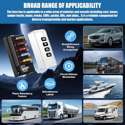 12V Fuse Block, 4 Circuits Waterproof Marine Fuse Panel Relay Box Kit with LED Indicator Damp-Proof Cover, ATO Blade Block for 12V/24V Automotive Marine Truck Car Boat RV - size: 4 Way Fuse Box
