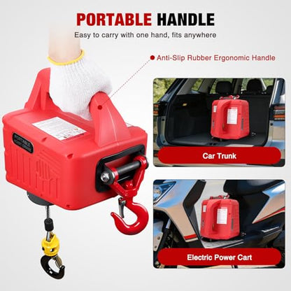 Nilight 3-in-1 Electric Hoist Winch, 660LBS 1500W Portable Power Winch Crane with Manual Wired Wireless Remote Control, 110V Electric Winch 33FT/Min Speed 39FT Height for Garage Warehouse Factory, Red - size: 660LBS Red