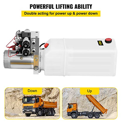 VEVOR Hydraulic Pump 12V DC Hydraulic Power Unit Double Acting Double Solenoid Hydraulic Power Pack Unit with 8L Plastic Tank Max Pressure 200 Bar for Car Liftng