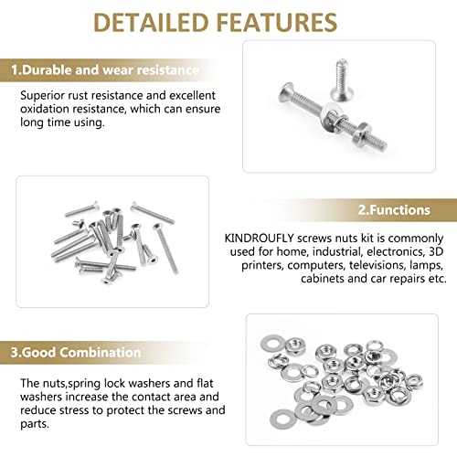 562 Pieces M2.5 x 4/6 /8/10 /12/16 /20mm Countersunk Head Socket Cap Screws Nuts Washers Assortment Kit, 304 Stainless Steel, Fully Machine Thread - size: M2.5, style: Countersunk Head Socket Cap