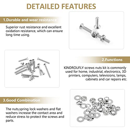 562 Pieces M2.5 x 4/6 /8/10 /12/16 /20mm Countersunk Head Socket Cap Screws Nuts Washers Assortment Kit, 304 Stainless Steel, Fully Machine Thread - size: M2.5, style: Countersunk Head Socket Cap