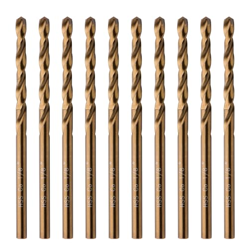 10 Pcs High Speed Steel 1/8 Inch Cobalt Drill Bit Set 3.2mm (1/8") Jobber Length Twist M35 Metal Drill Bit for Stainless Steel and Hard Metal Drill Bit Set - size: 1/8 In. (Pack of 10)