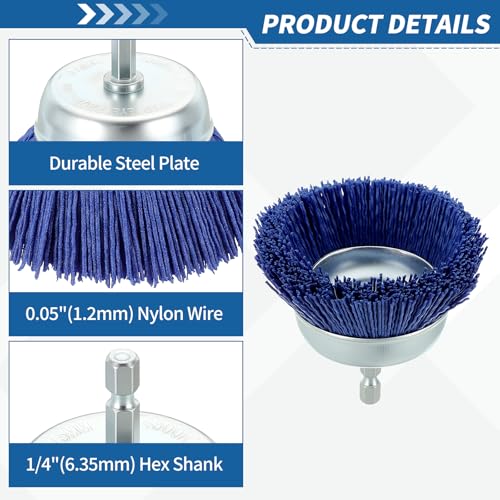 6Pack Wire Brush for Drill Set Crimping Steel 1/4" Hex Shank