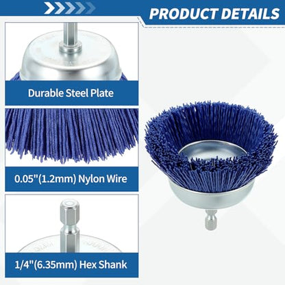 6Pack Wire Brush for Drill Set Crimping Steel 1/4" Hex Shank