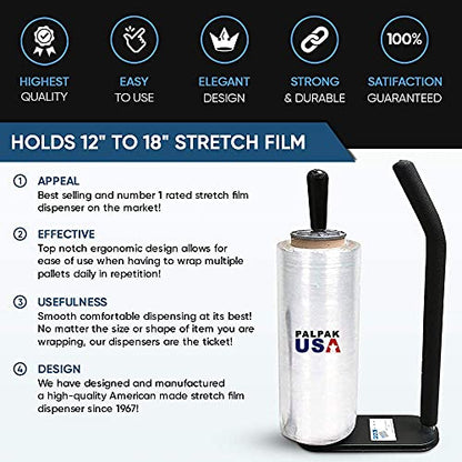 PalPak300 BACKSAVER Stretch Film Dispenser with Extended Handle, Industrial Strength Pallet Wrapper, ProGrip Comfort Handle, Holds 16" to 22" Film for Furniture, Boxes & Pallets (12 Pack) - size: 12 Pack