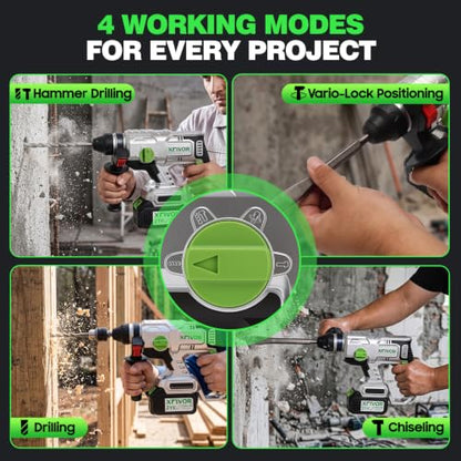 Cordless Hammer Drill, 2.6J Brushless with Batteries for Demolition
