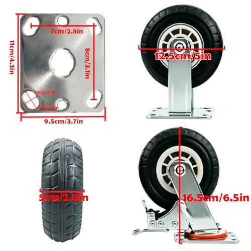 5 inches Heavy Duty Caster,Set of 4,Solid Rubber Swivel Casters - size: 5 inches