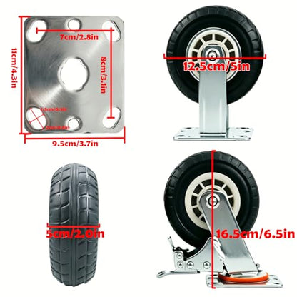 5 inches Heavy Duty Caster,Set of 4,Solid Rubber Swivel Casters - size: 5 inches