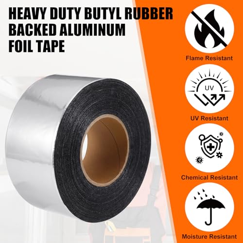 1 Pcs 50 Mil Heavy Duty Aluminum Foil Rubber Tape, Waterproof, for Sealing Roof Flashing, and Repairs in Punctures in Trailers, Truck Bodies, Containers, RVs and Campers (6" X 32') - size: 6" X 32'