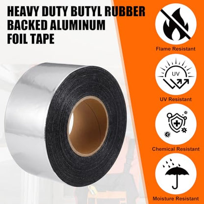 1 Pcs 50 Mil Heavy Duty Aluminum Foil Rubber Tape, Waterproof, for Sealing Roof Flashing, and Repairs in Punctures in Trailers, Truck Bodies, Containers, RVs and Campers (4" X 75') - size: 4" X 75'