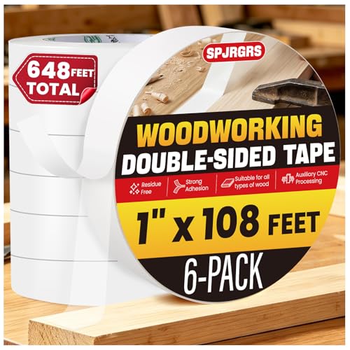 Double Sided Woodworking Tape 1IN x 648 Ft (6 Pack) Residue-Free - size: 1 Inch x 648 Ft