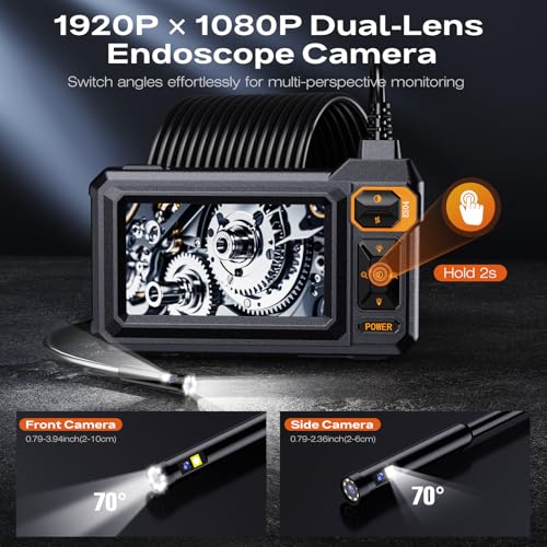 Dual Lens Endoscope Camera with Light, 4.3" IPS 1920P HD Borescope Camera - size: 16.5FT Dual Lens