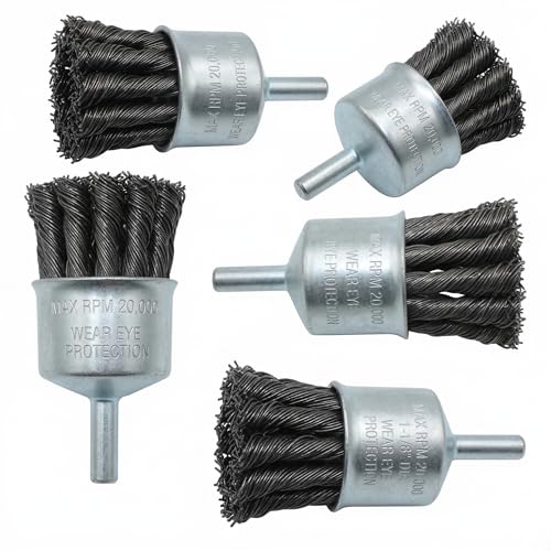 HOYIN 1-1/8" Twist Knotted Wire End Brush, 5-Pack, 1/4" Shank, 20000 RPM