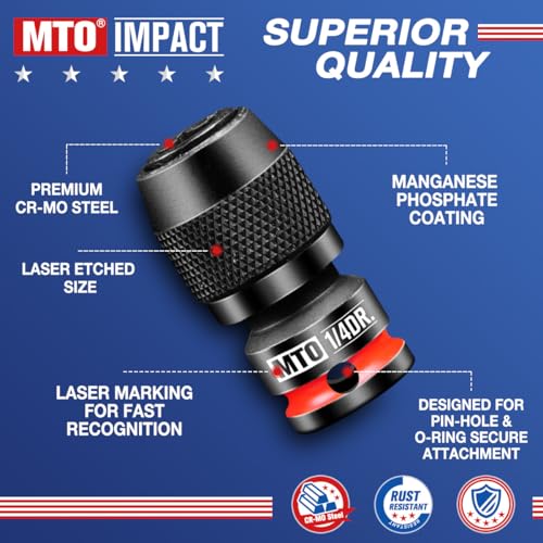 MTO 1/4-Inch Square Drive to 1/4-Inch Hex Socket Adapter, 2PCS Quick Release Impact Bit Holder, for Impact Wrench Ratchet, CR-MO - size: 1/4" Drive