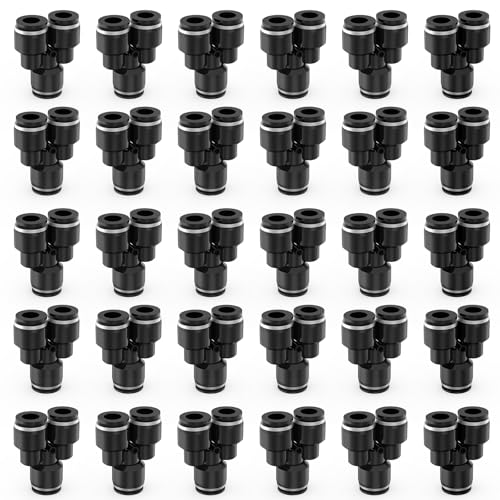 30-PACK 1/4" Tube OD Y Spliter Black Push to Connect Fittings,PY-1/4 3 Way Pneumatic Quick Connect Air Line Push Lock Hose Fittings - size: 1/4"OD/BLACK