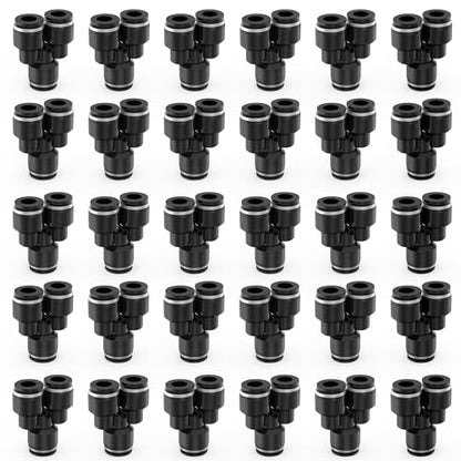 30-PACK 1/4" Tube OD Y Spliter Black Push to Connect Fittings,PY-1/4 3 Way Pneumatic Quick Connect Air Line Push Lock Hose Fittings - size: 1/4"OD/BLACK